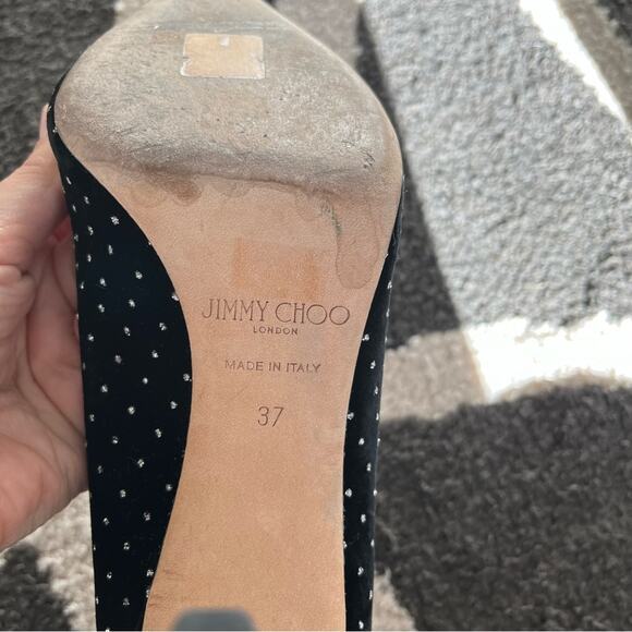 Jimmy Choo Romy 100 Pumps In Black Velvet With Glitters Size 37 - Picture 4 of 5